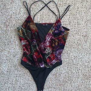 Express strappy floral thong body suit